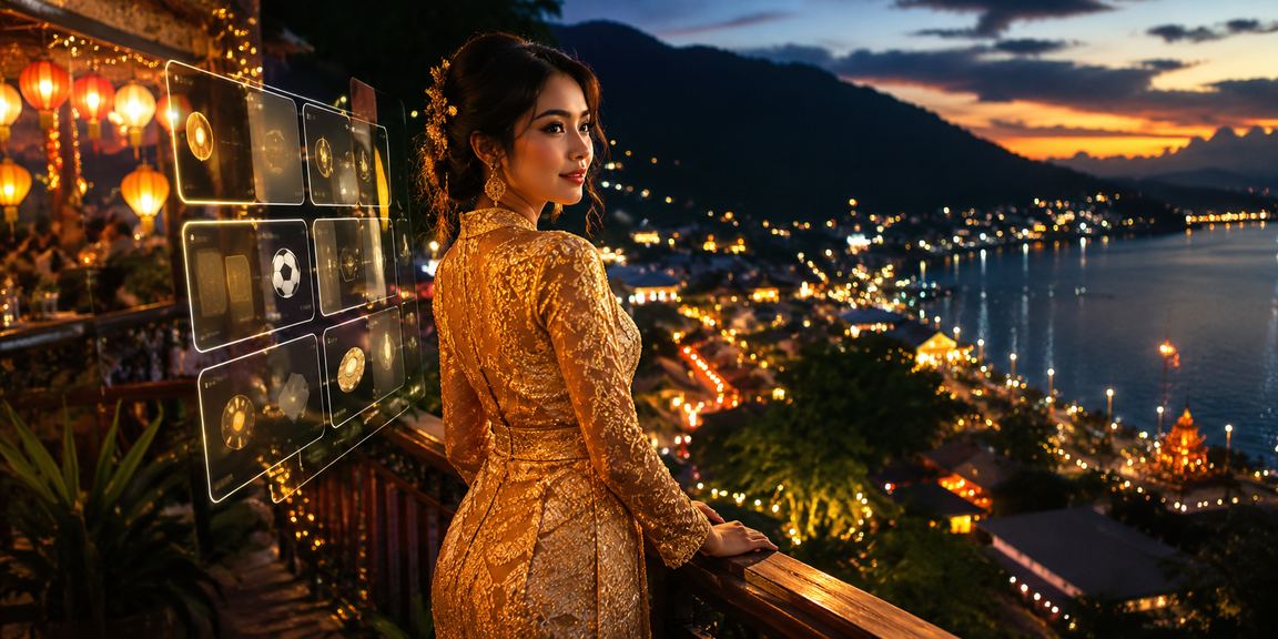 Wanita berbaju kebaya menikmati permainan pertaruhan dalam talian di Malaysia